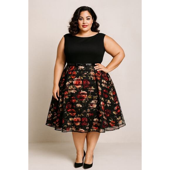 DressBarn Dresses & Skirts - DressBarn 16 fit flare floral midi dress cocktail retro vintage wedding guest